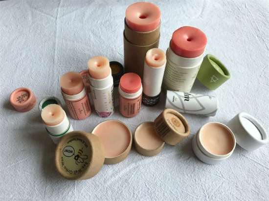 Imballaggio di carta deodorante rotondo personalizzato all'ingrosso, tubo cilindrico in cartone Kraft per balsamo per labbra resistente all'olio